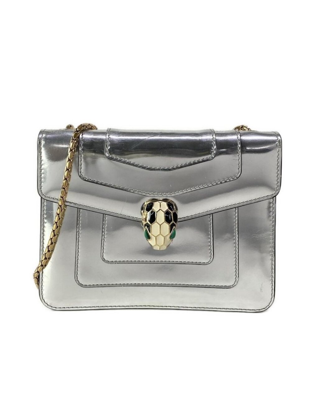 Bvlgari Shoulder Bag Serpenti Forever Silver Chain Leather